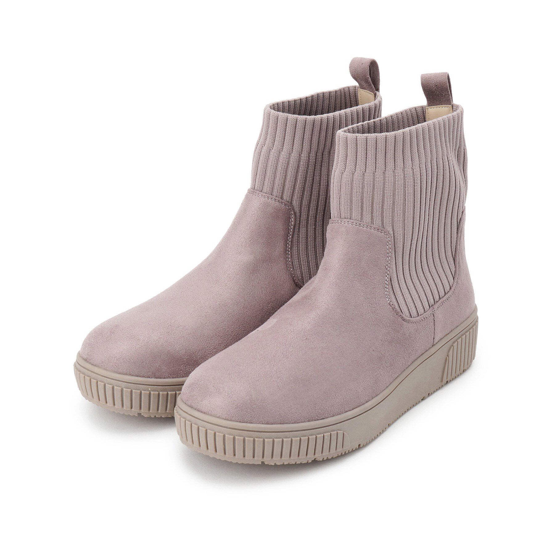 SHOO･LA･RUE「【撥水/低反発クッション】すっぽりラクラク はきぐちニットブーツ」|ショートブーツ|ピンク(871)