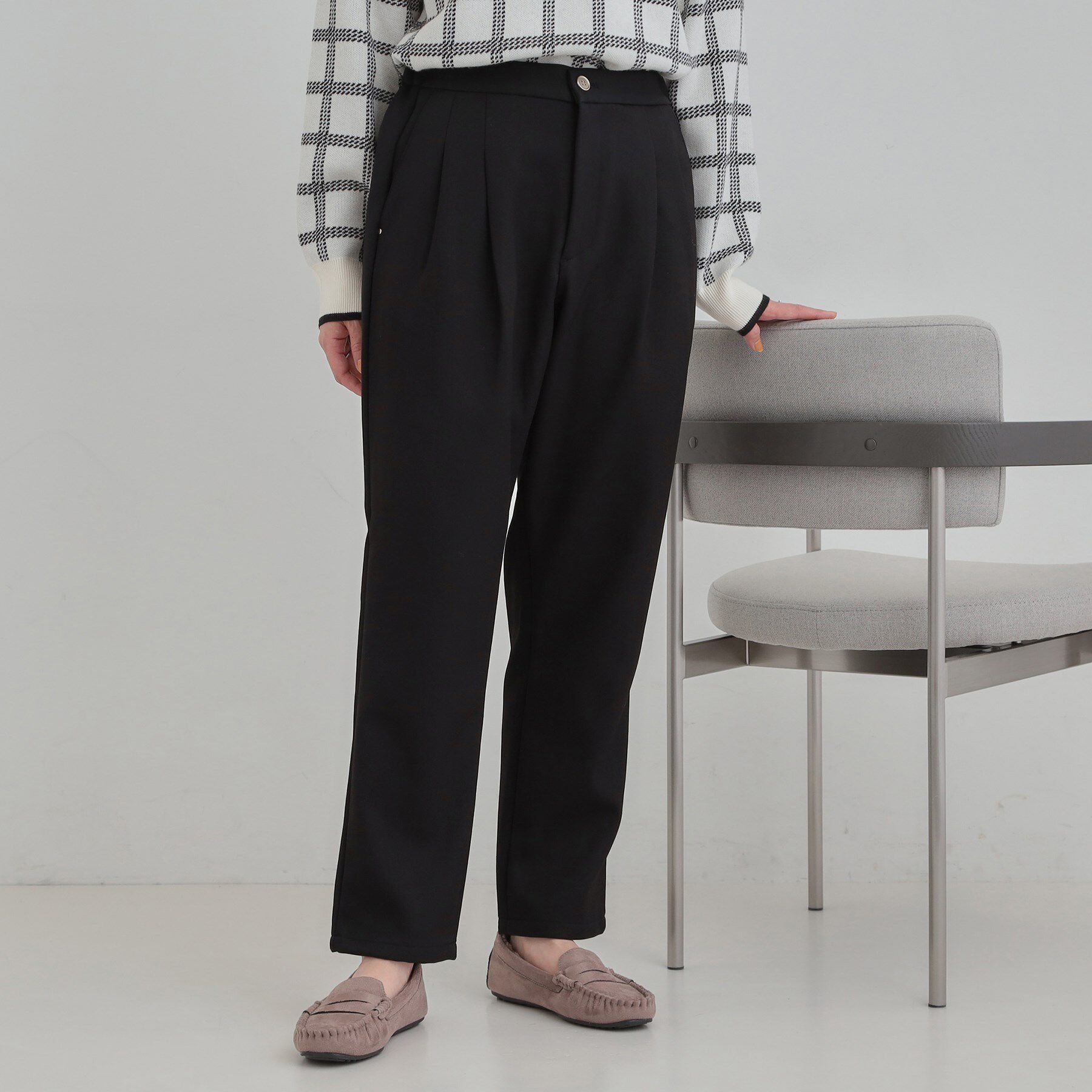 SHOO･LA･RUE「【あったか】ウールフィール 裏起毛テーパードパンツ」|その他|ブラック(019)