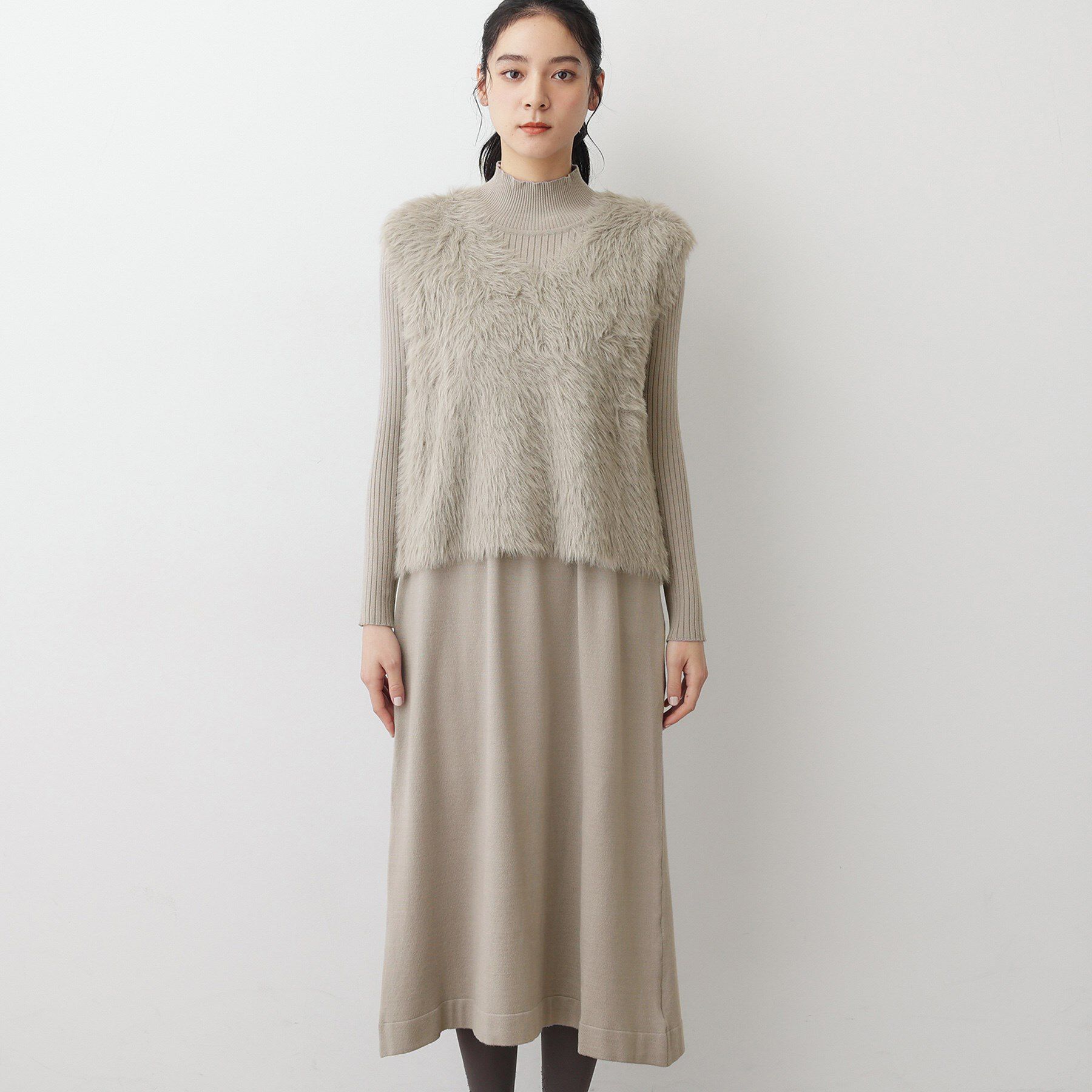 Dessin「【2点セット・洗える】シャギーベストニットワンピース」|スーツ|