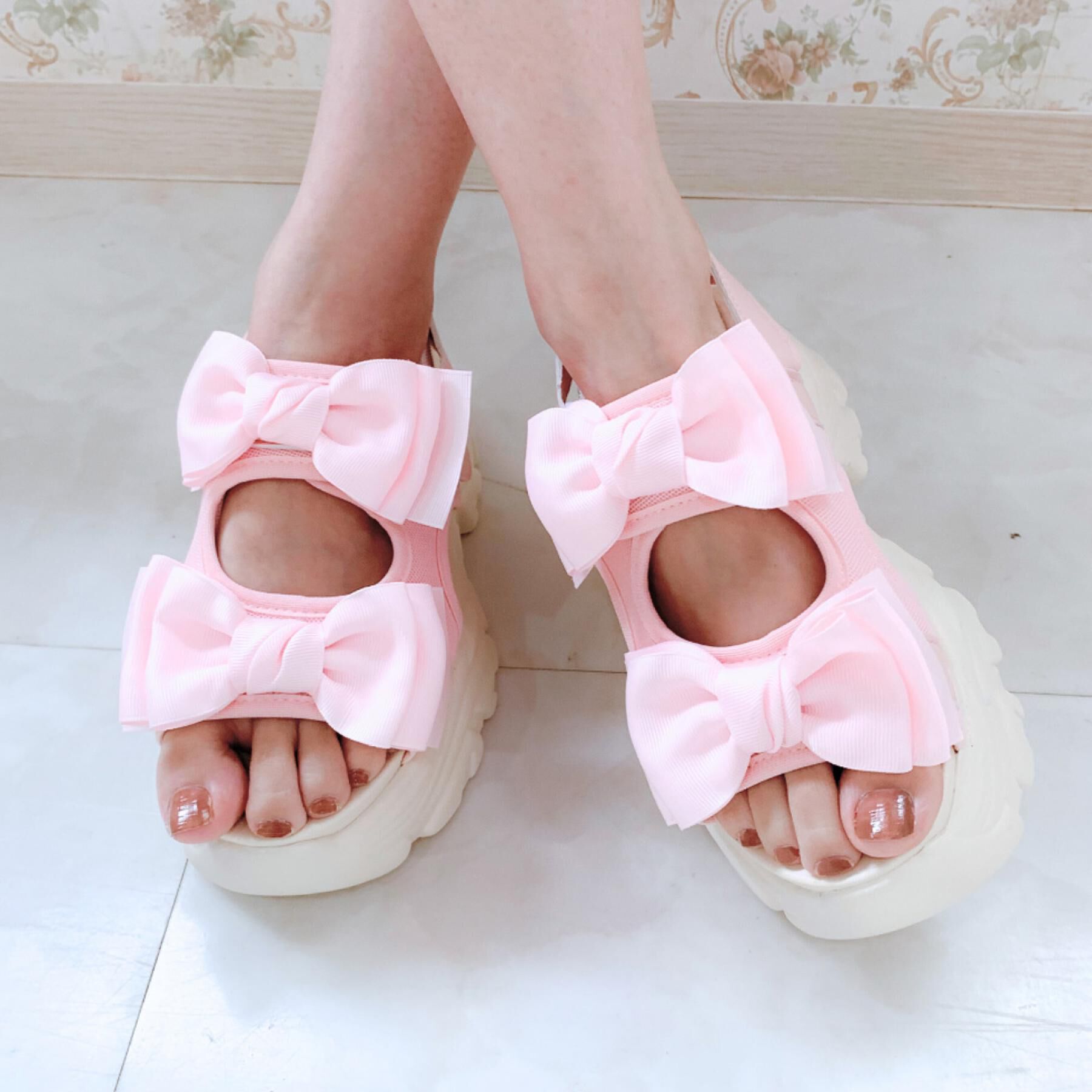csT&P「厚底ダブルリボンサンダル」|サンダル|ピンク(072)