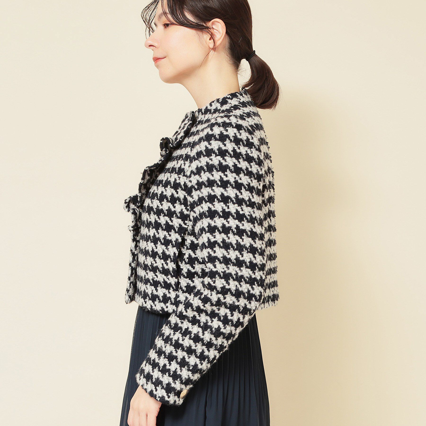 SunaUna「【COLLECTION LINE】ツイードラッフルジャケット」|ノーカラージャケット|