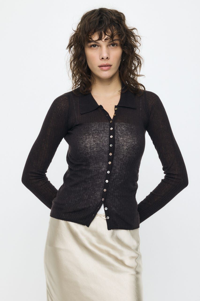 MOUSSY「SHEER KNIT SHIRT シャツ」|ニット・セーター|BRN