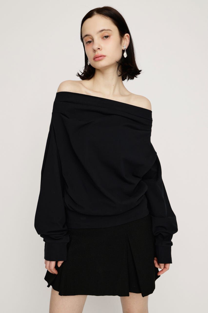 SLY「TUCKED OFFSHOULDER トップス」|パーカー|BLK