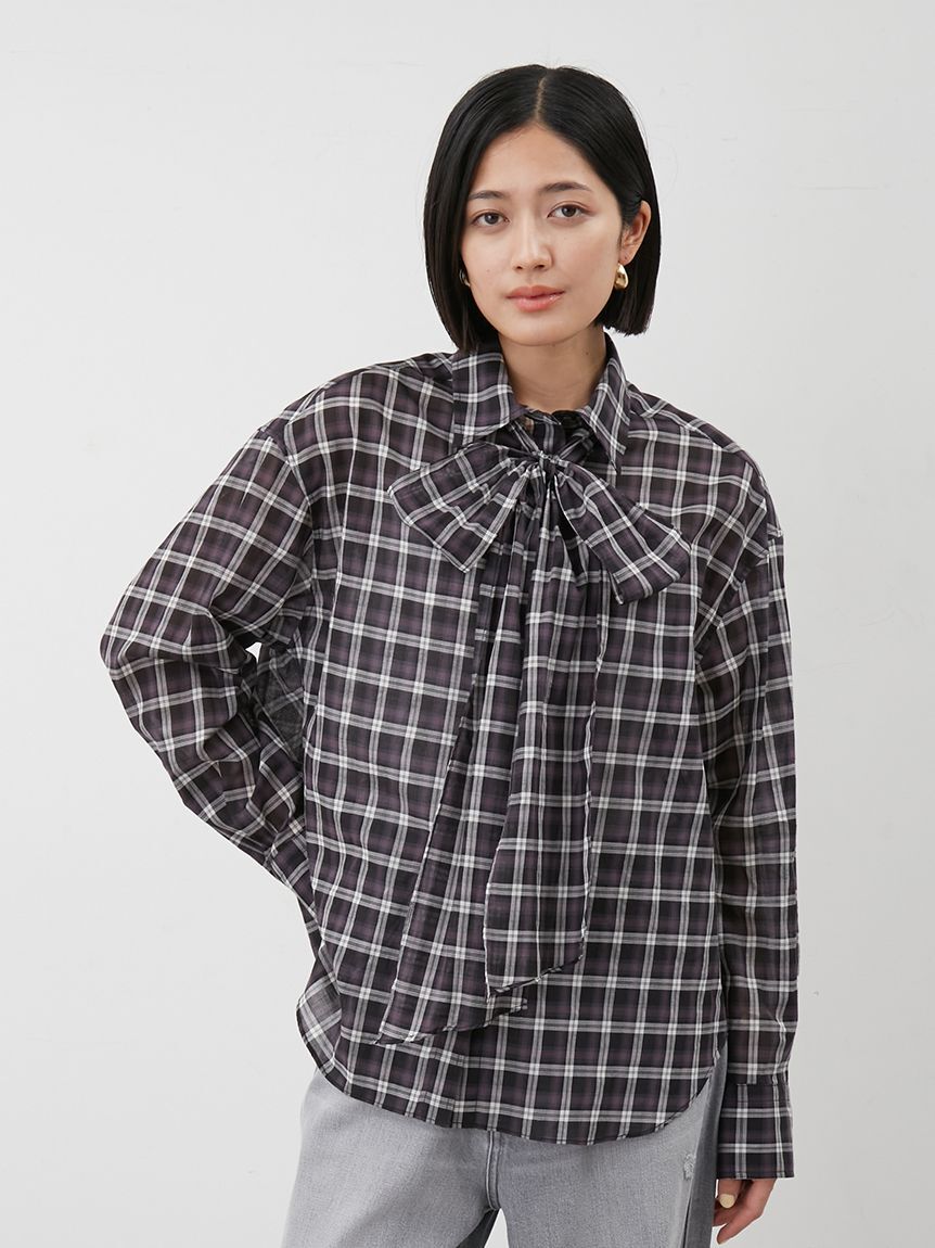 Mila Owen「2wayシャツ衿シアーボウタイブラウス」|シャツ・ブラウス|