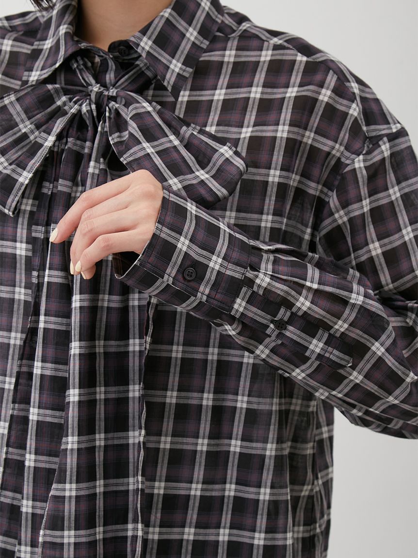 Mila Owen「2wayシャツ衿シアーボウタイブラウス」|シャツ・ブラウス|