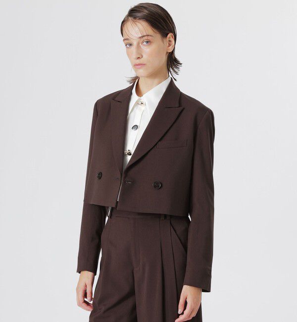  「ボックスクロップドジャケット」|テーラードジャケット|ブラウン