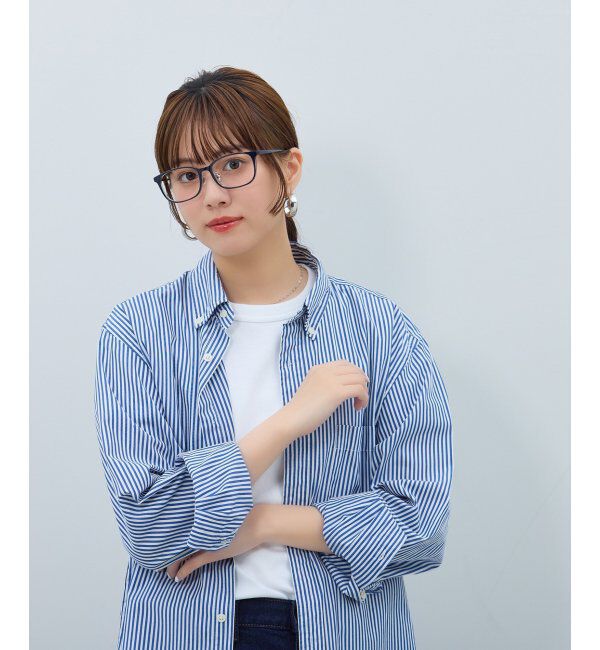  「ウェリントン型 メガネ | チタン 軽量 メタルフレーム 伊達メガネ ユニセックス ビジネス レンズ交換券付」|メガネ|濃ブルー