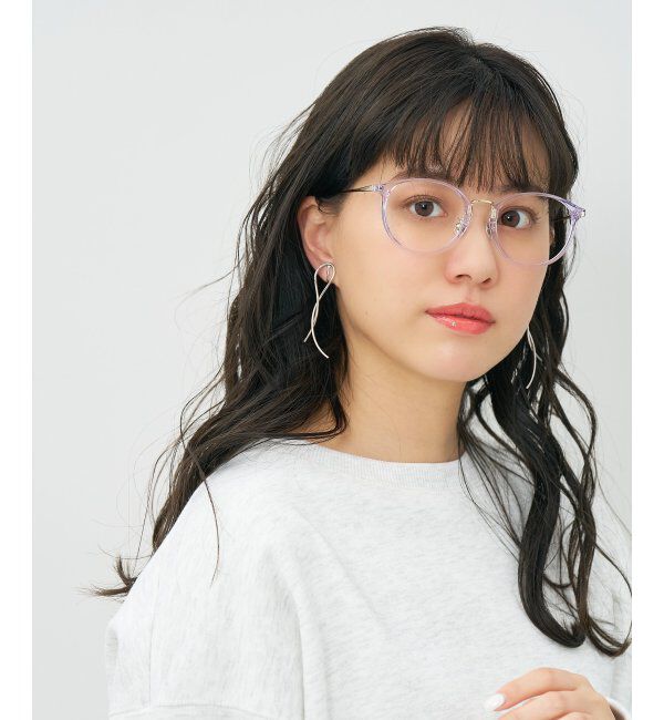  「ボストン型 メガネ｜TR&times;チタン 軽量素材 柔軟性  伊達メガネ 大人可愛い  レンズ交換券付」|メガネ|薄パープル
