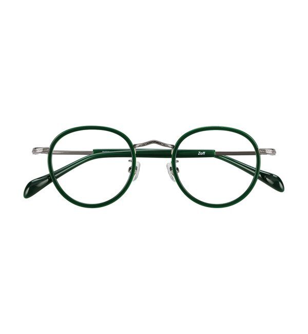  「[東海オンエア としみつさんコラボ] Zoff | TOSHIMITSU メガネ | 丸型 伊達メガネ 度付き レンズ交換券付」|メガネ|濃グリーン