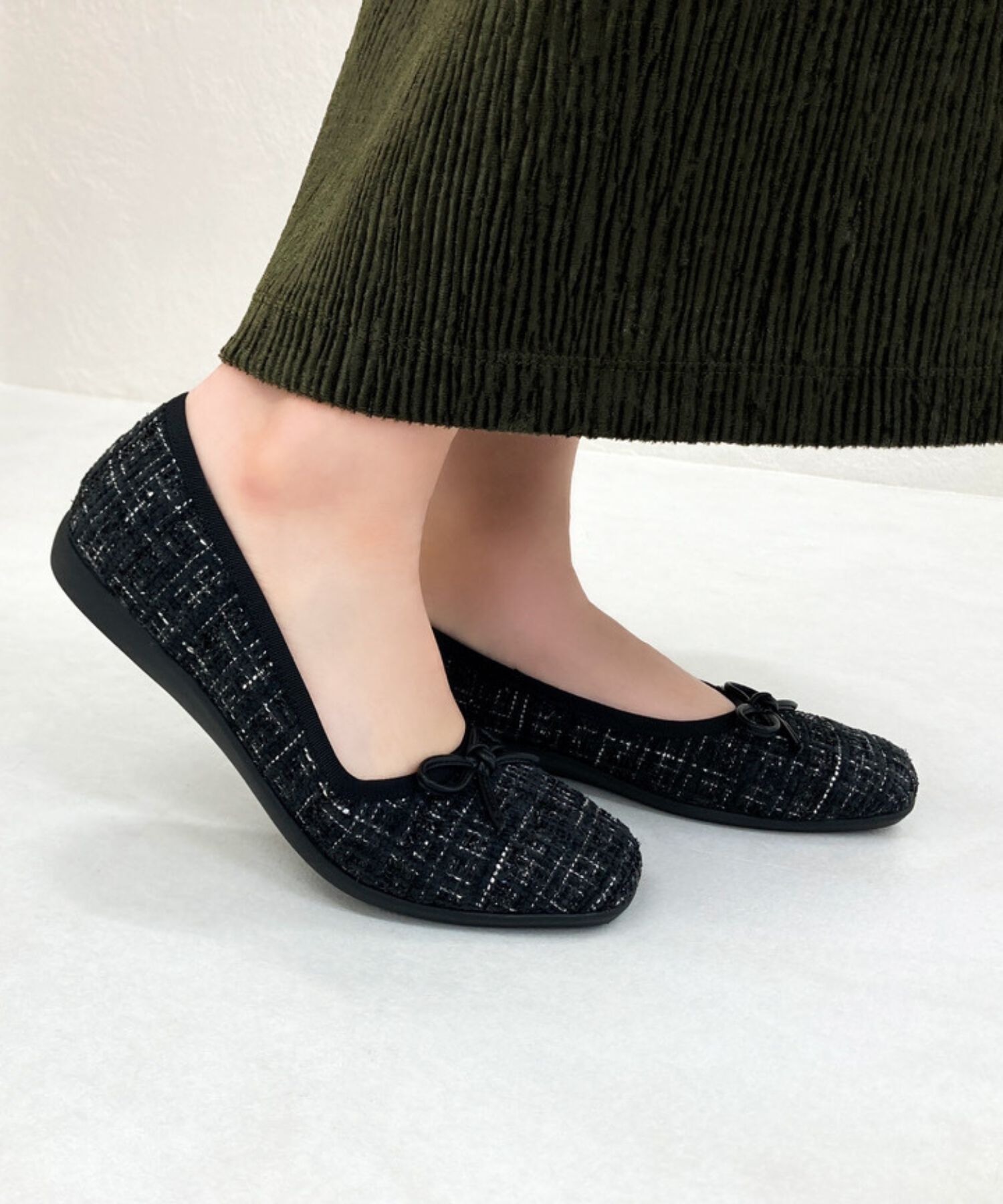 ORiental TRaffic「【WEB限定】 スクエアトゥ バレエシューズ /R-4009 フラット 軽い  厚手クッション」|パンプス|