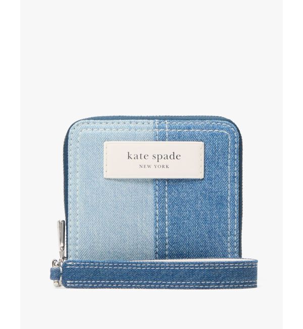 kate spade new york「ラベル カラーブロック デニム スモール コンパクト ウェブド リスレット」|財布|Bright Sapphire