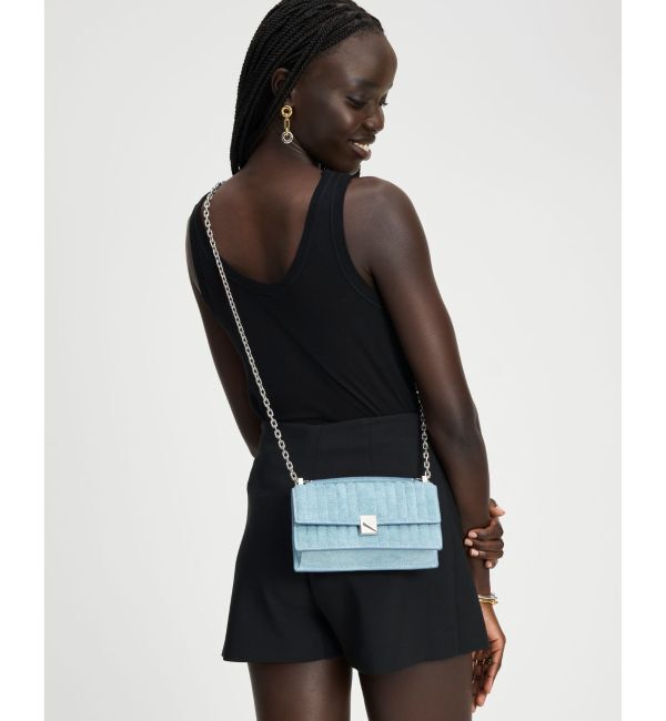kate spade new york「デコ キルテッド デニム スエード ミニ フラップ チェーン クロスボディ」|ショルダー・メッセンジャー|