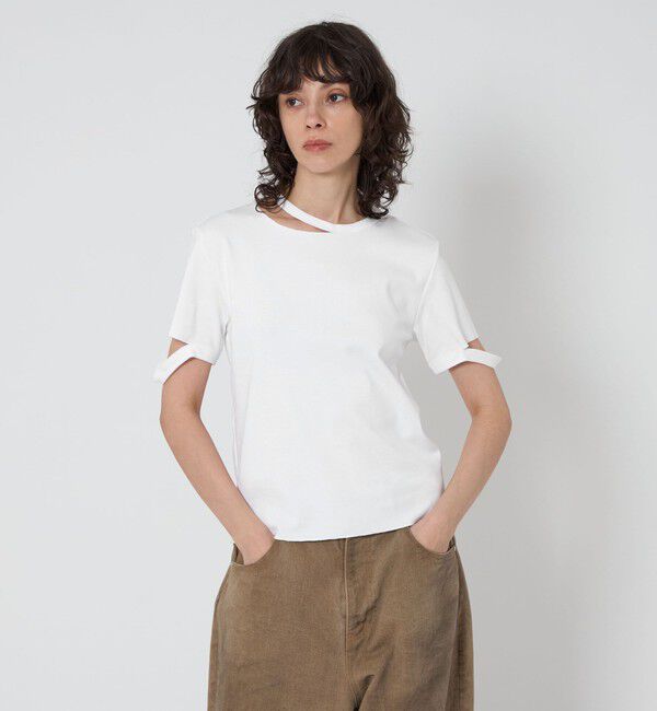ASTRAET「＜ASTRAET＞フライス エリソデスリット クルーネックTシャツ」|Tシャツ・カットソー|WHITE