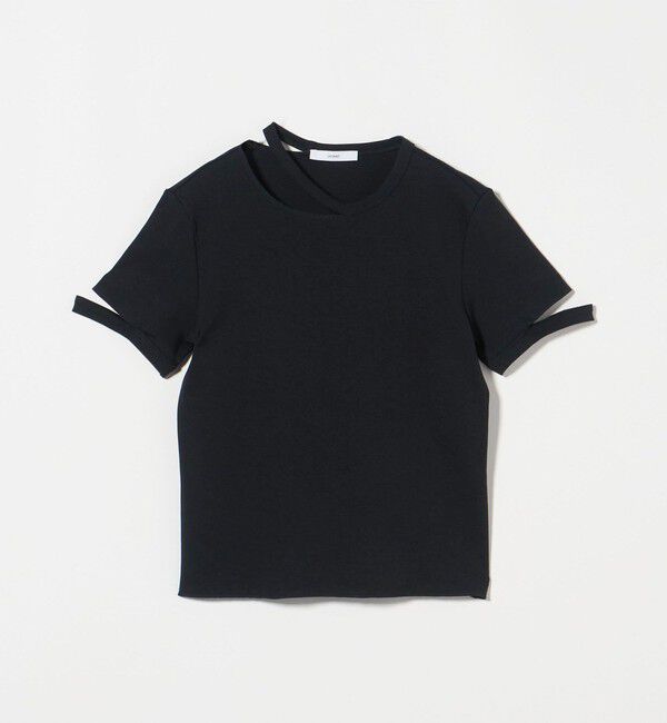 ASTRAET「＜ASTRAET＞フライス エリソデスリット クルーネックTシャツ」|Tシャツ・カットソー|BLACK