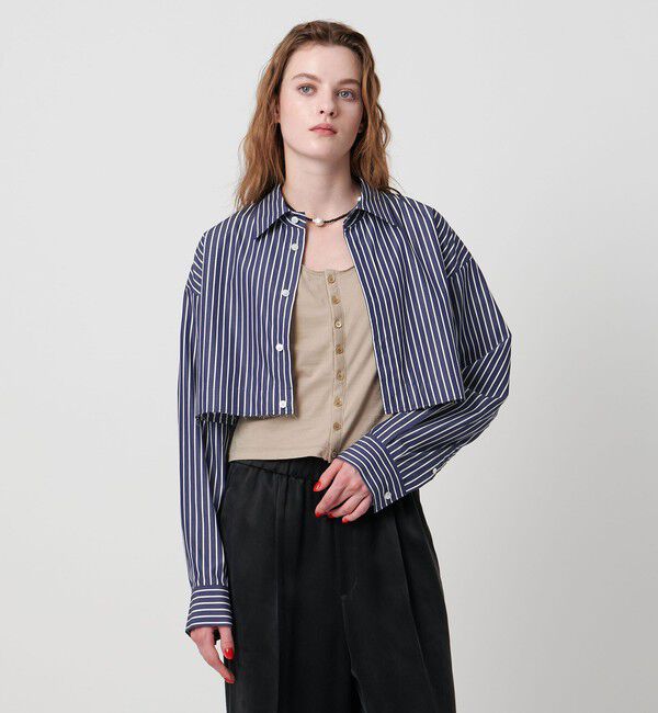 ASTRAET「＜ASTRAET＞ストライプ クロップド レギュラーカラーシャツ」|シャツ・ブラウス|NAVY