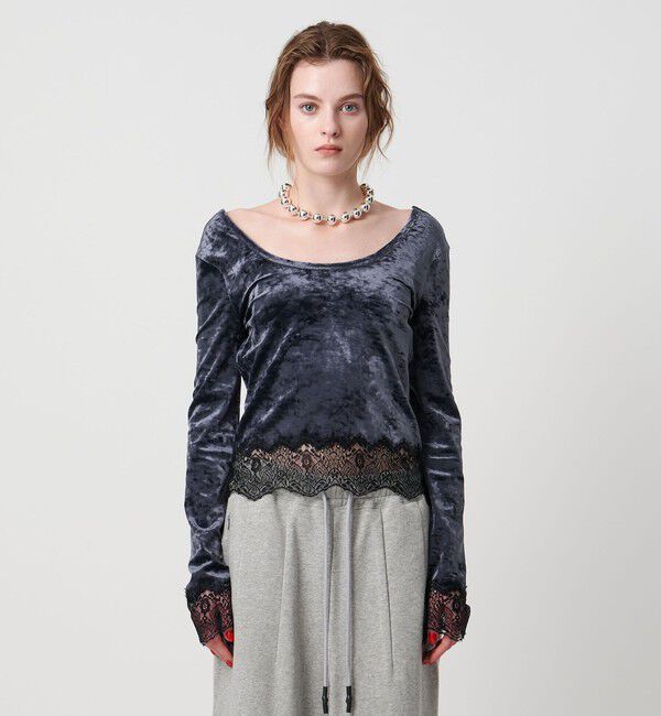 ASTRAET「＜ASTRAET＞ベロア/レース Uネックカットソー」|Tシャツ・カットソー|