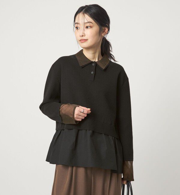 UNITED ARROWS green label relaxing「ポロニット ドッキング プルオーバー」|ニット・セーター|BLACK