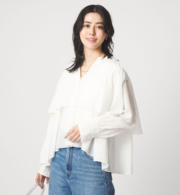 UNITED ARROWS green label relaxing「［size SHORTあり］ボイル レイヤー ギャザー ブラウス」|シャツ・ブラウス|WHITE