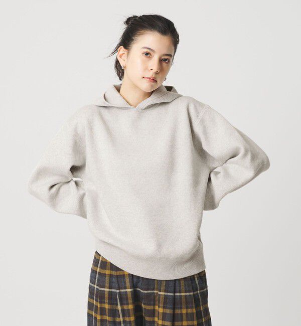 BEAUTY&YOUTH UNITED ARROWS「コットンウールブレンド ソリッド＆ボーダーニットフーディ ウォッシャブル」|ニット・セーター|LT.GRAY