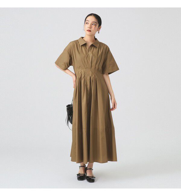 Ray BEAMS 「タック ウエスト シャツ ワンピース」|ワンピース|BROWN