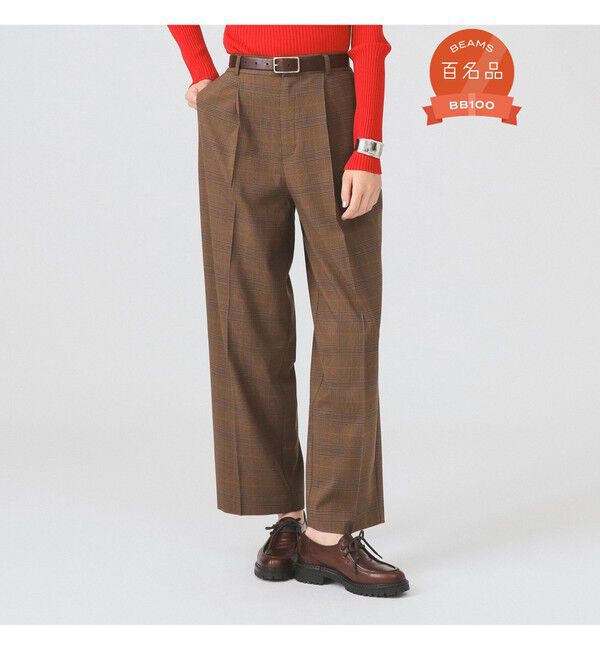 Ray BEAMS 「チェック タック パンツ」|チノ|BROWN