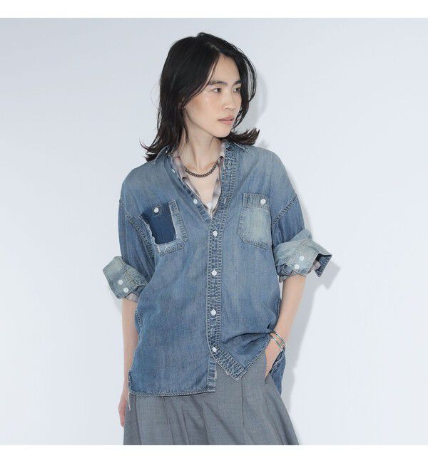 BEAMSBOY「maturely / ブリーチ ストラップ ロングスリーブ」|シャツ・ブラウス|BLUE