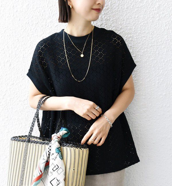 SHIPS for women「《一部追加予約》【WEB限定】〈手洗い可能〉アイレット クルーネック プルオーバー」|Tシャツ・カットソー|ブラック