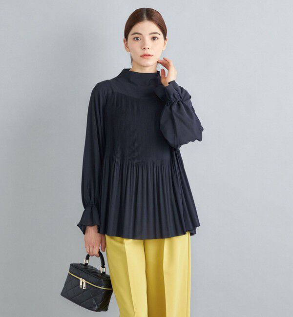 SHIPS for women「〈手洗い可能〉キュプラポリプリーツブラウス◇」|シャツ・ブラウス|ダークブルー
