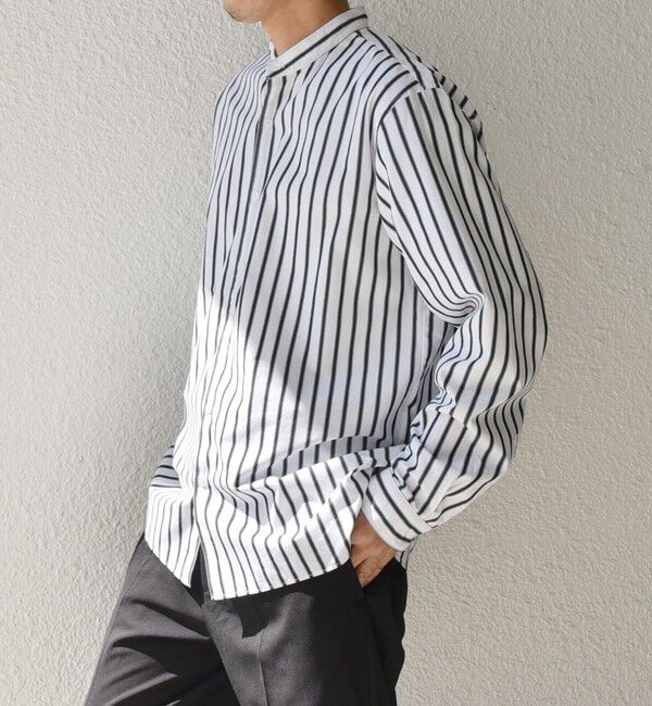 SHIPS any「SHIPS any: ストライプ / ソリッド リラックス バンドカラー シャツ 25AW◇」|シャツ・ブラウス|