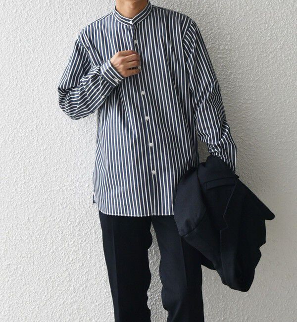 SHIPS any「SHIPS any: ストライプ / ソリッド リラックス バンドカラー シャツ 25AW◇」|シャツ・ブラウス|