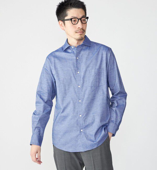 SHIPS「SHIPS: セミワイドカラー ライトオックス ロングスリーブ シャツ」|シャツ・ブラウス|ブルー