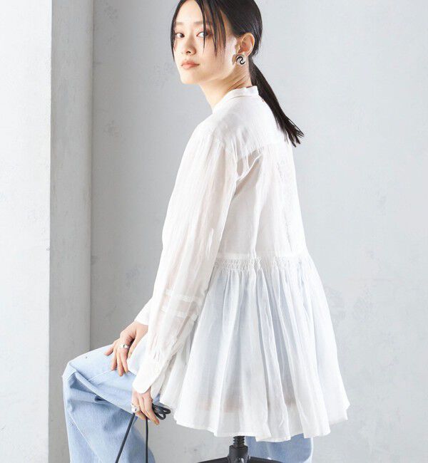 SHIPS for women「〈手洗い可能〉コットン シルク ギャザー ブラウス」|シャツ・ブラウス|オフホワイト