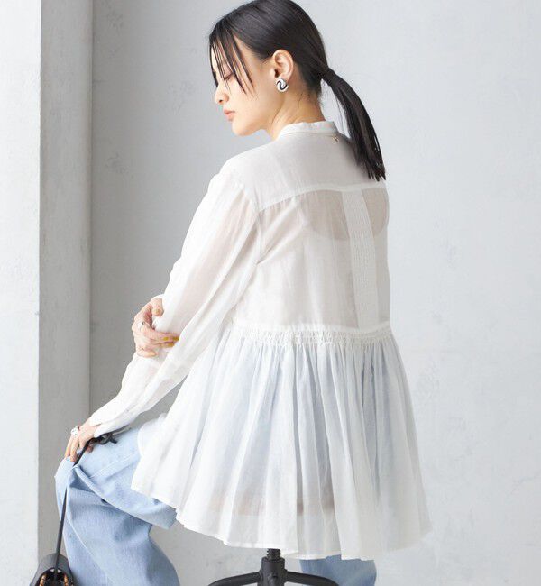 SHIPS for women「〈手洗い可能〉コットン シルク ギャザー ブラウス」|シャツ・ブラウス|