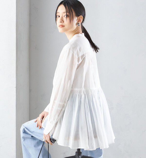 SHIPS for women「〈手洗い可能〉コットン シルク ギャザー ブラウス」|シャツ・ブラウス|