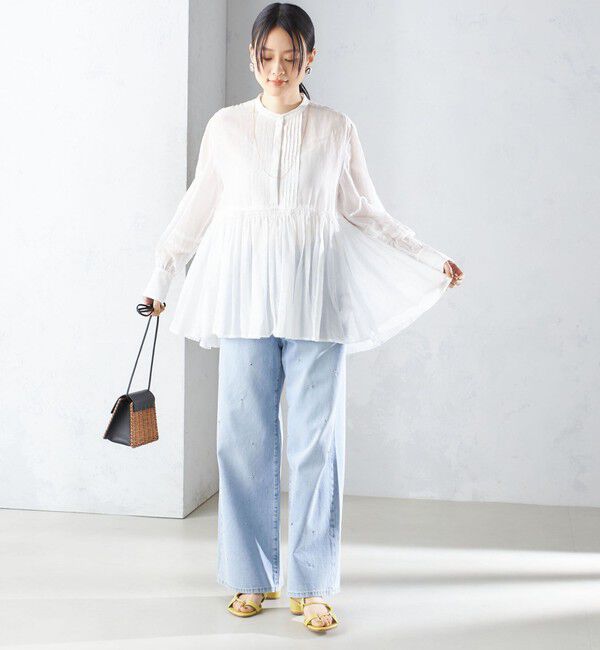 SHIPS for women「〈手洗い可能〉コットン シルク ギャザー ブラウス」|シャツ・ブラウス|