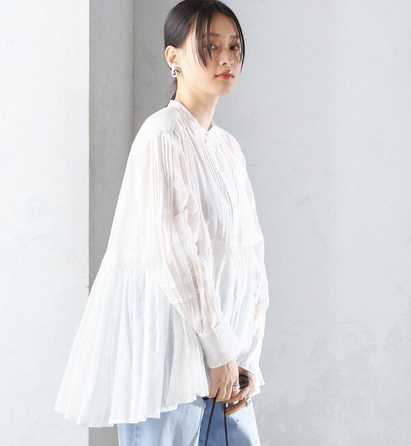 SHIPS for women「〈手洗い可能〉コットン シルク ギャザー ブラウス」|シャツ・ブラウス|