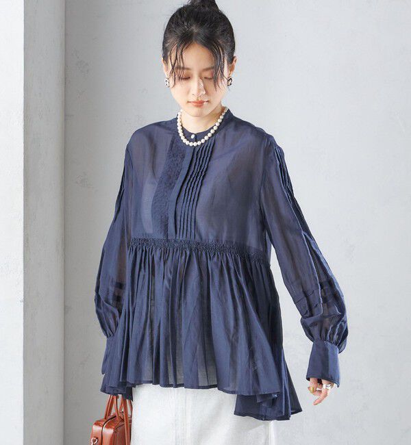 SHIPS for women「〈手洗い可能〉コットン シルク ギャザー ブラウス」|シャツ・ブラウス|