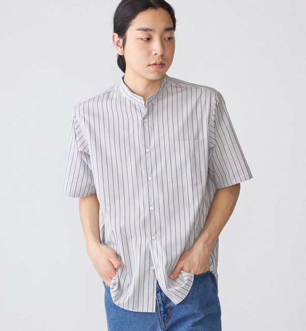 SHIPS「SHIPS: ハイカウント スーピマコットン バンドカラー ショートスリーブ シャツ」|シャツ・ブラウス|