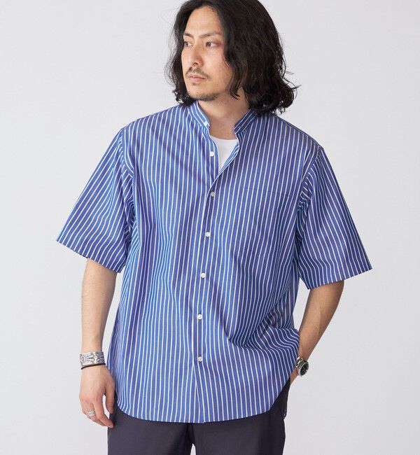 SHIPS「SHIPS: ハイカウント スーピマコットン バンドカラー ショートスリーブ シャツ」|シャツ・ブラウス|