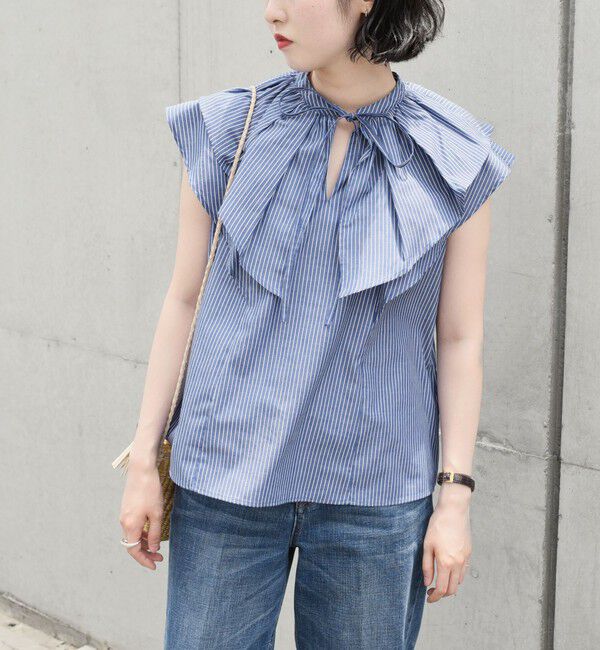 quaranciel「quaranciel:〈洗濯機可能〉ブロード ラッフル スタンドカラー ブラウス」|シャツ・ブラウス|