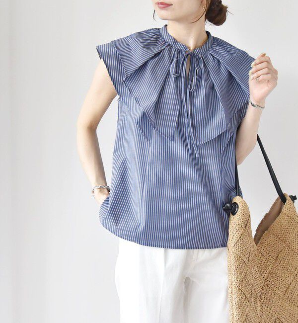 quaranciel「quaranciel:〈洗濯機可能〉ブロード ラッフル スタンドカラー ブラウス」|シャツ・ブラウス|