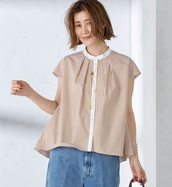 SHIPS for women「〈手洗い可能〉裾 フレア フレンチ スリーブ ブラウス」|シャツ・ブラウス|