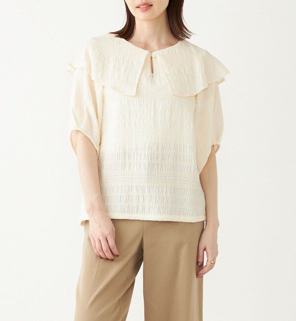 SHIPS Colors 「SHIPS Colors:〈手洗い可能〉シャーリング ビッグカラー ブラウス」|シャツ・ブラウス|