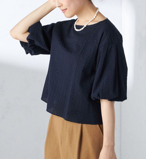 SHIPS for women「〈手洗い可能〉タック バルーン スリーブ 5分袖 ブラウス」|シャツ・ブラウス|ネイビー