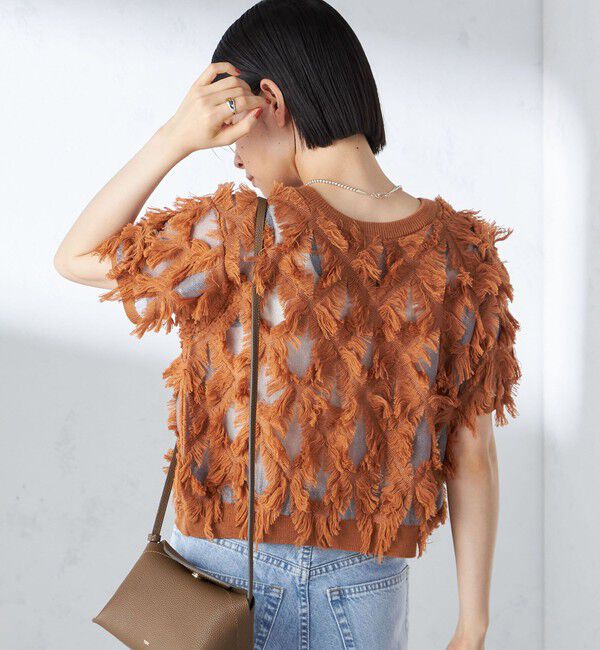 SHIPS for women「〈手洗い可能〉シアー フリンジ ジャカード プルオーバー」|ニット・セーター|