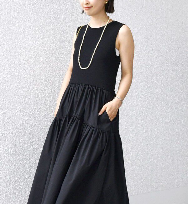 SHIPS for women「〈手洗い可能〉コットン リブ ノースリーブ &times; 布帛 スカート ワンピース」|ワンピース|