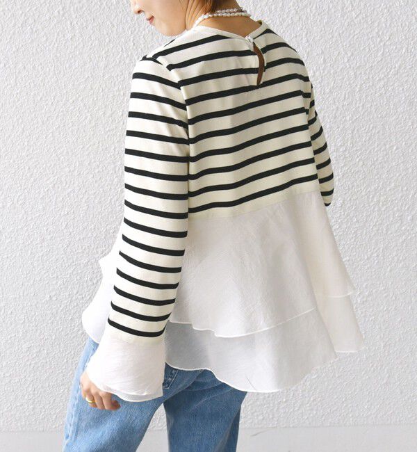 SHIPS for women「【WEB限定】〈手洗い可能〉ボーダー フリル ティアード プルオーバー」|Tシャツ・カットソー|