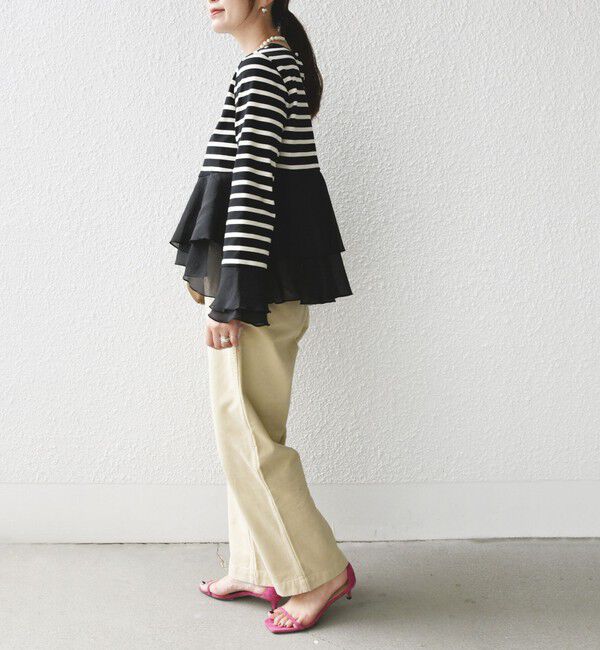 SHIPS for women「【WEB限定】〈手洗い可能〉ボーダー フリル ティアード プルオーバー」|Tシャツ・カットソー|