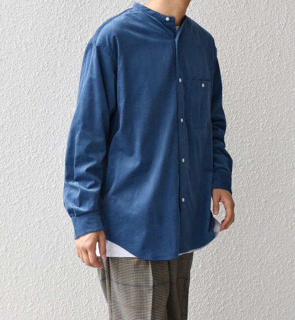 SHIPS any「SHIPS any: カラーコットン コーデュロイ リラックス バンドカラー シャツ◇」|シャツ・ブラウス|ブルー