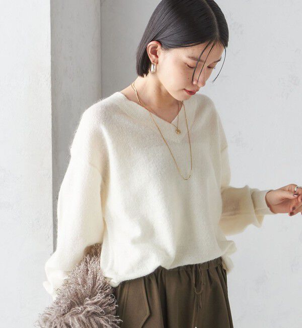 SHIPS for women「〈手洗い可能〉モヘヤ パイル Vネック プルオーバー」|ニット・セーター|オフホワイト